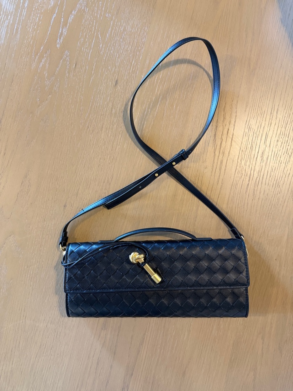 Black Woven Leather clutch or crossbody - bottega venetta inspired